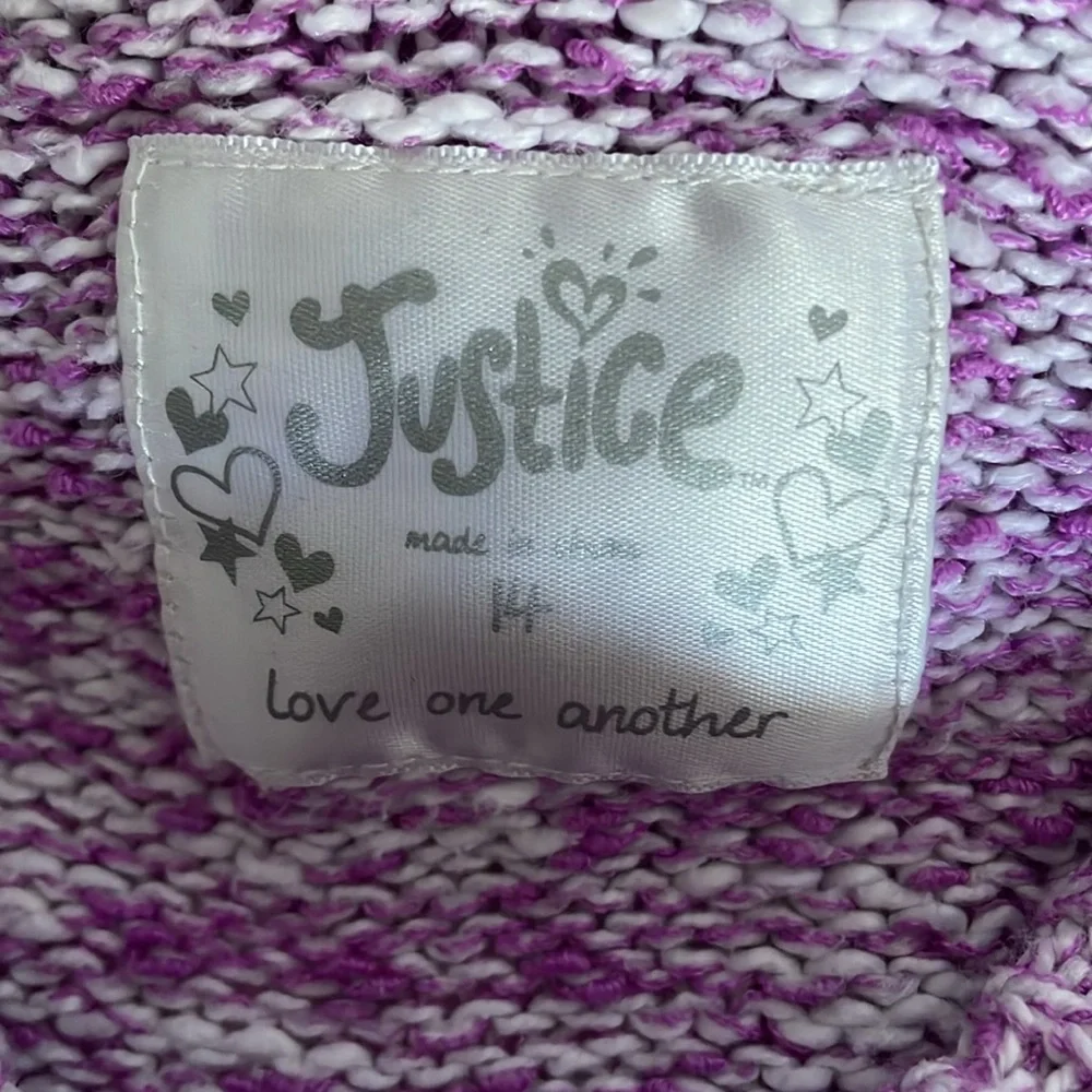 Justice purple Ombre hooded knit short sleeve sweater girls size 14